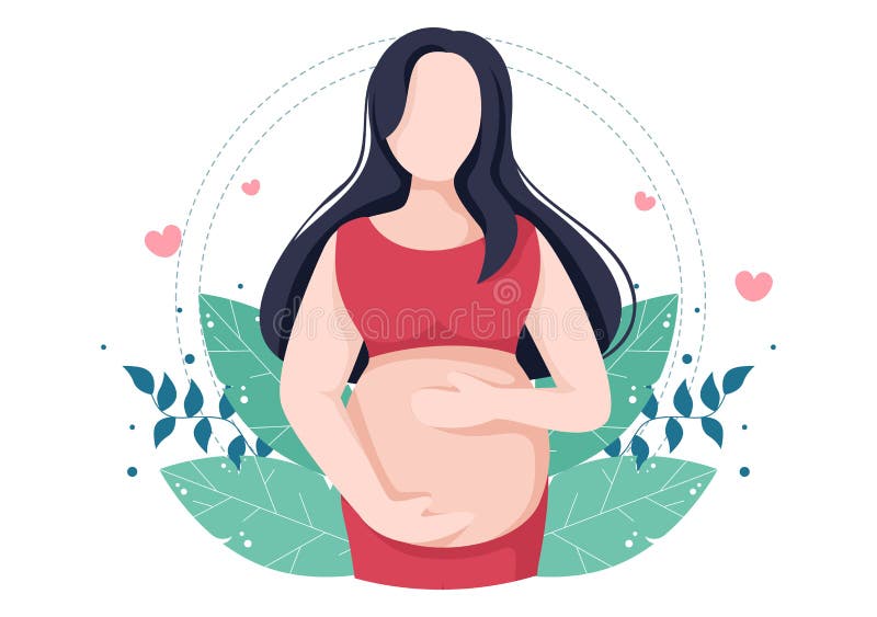 Mujer Embarazada Abraza Su Vientre O Su Madre Esperando Al Bebé Con Diseño  De Dibujos Animados Planos Fondo De Hojas Vector Ilustración del Vector -  Ilustración de madre, vida: 230244052