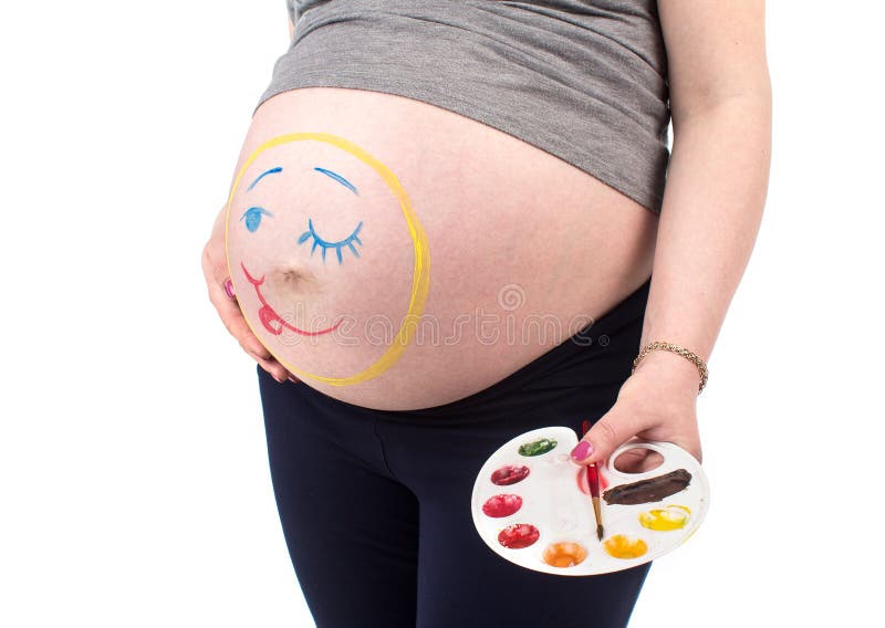 Mujer Embarazada Con Los Dibujos De Los Niños En El Estómago Foto de  archivo - Imagen de madre, atractivo: 55203384