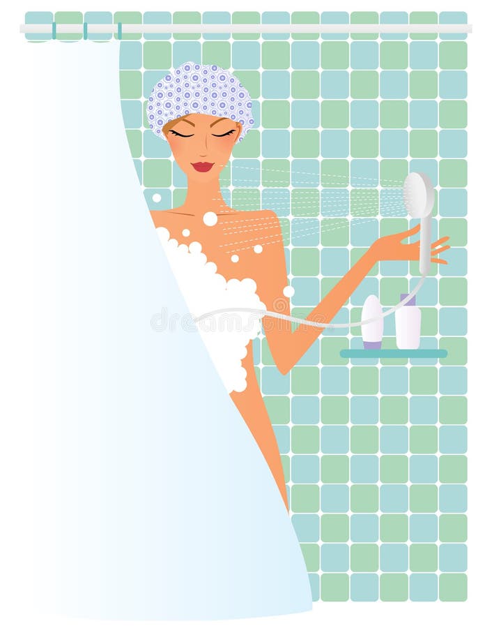 Mujer que toma una ducha ilustración del vector. Ilustración de mujer