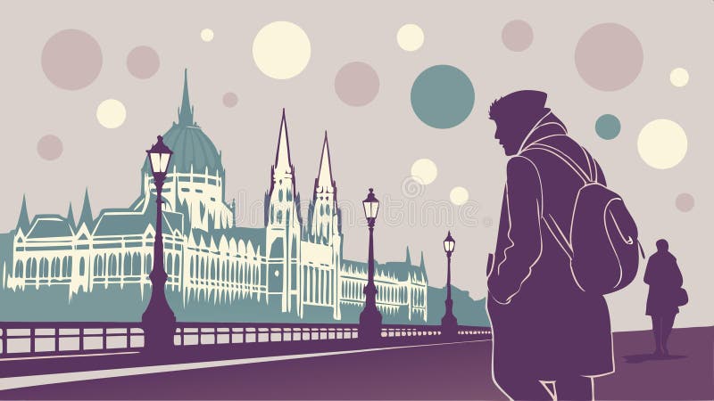 Mujer en el diseño de vector de figuras urbanas misteriosas de la ciudad de la capa IA generativa ilustración del vector