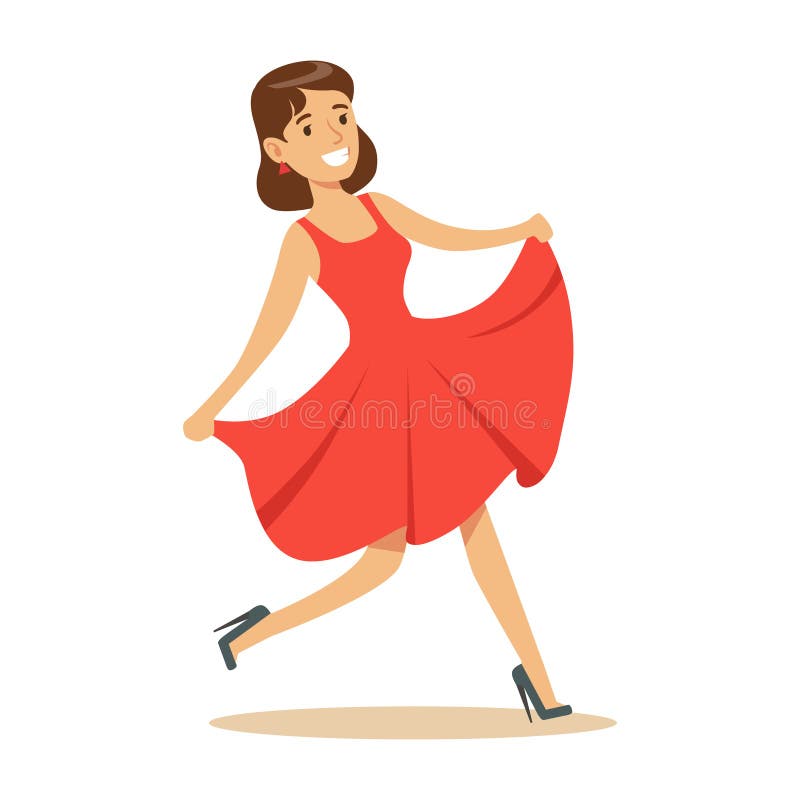 Mujer En El Vestido Rojo De Lujo Abrumado Con Felicidad Y Personaje De Dibujos  Animados Sonriente Alegre Extático, Feliz Ilustración del Vector -  Ilustración de muchacha, bailando: 86115586