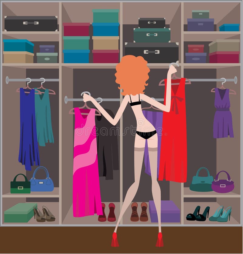 Mujer en un cuarto del guardarropa libre illustration