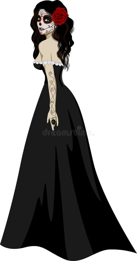Mujer en vestido negro ilustración del vector Mujer en vestido negro ilustración del vector