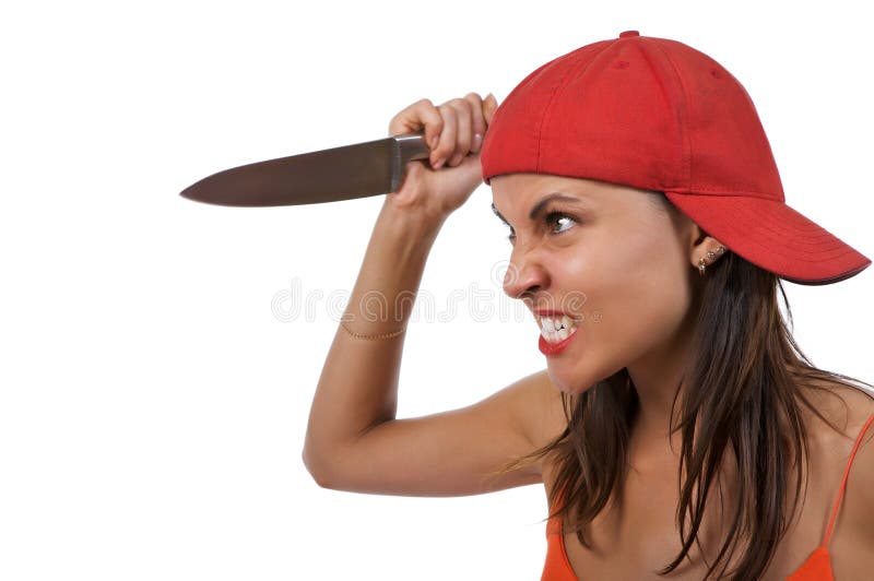 Mujer enojada con el cuchillo imagen de archivo Mujer enojada con el cuchillo imagen de archivo