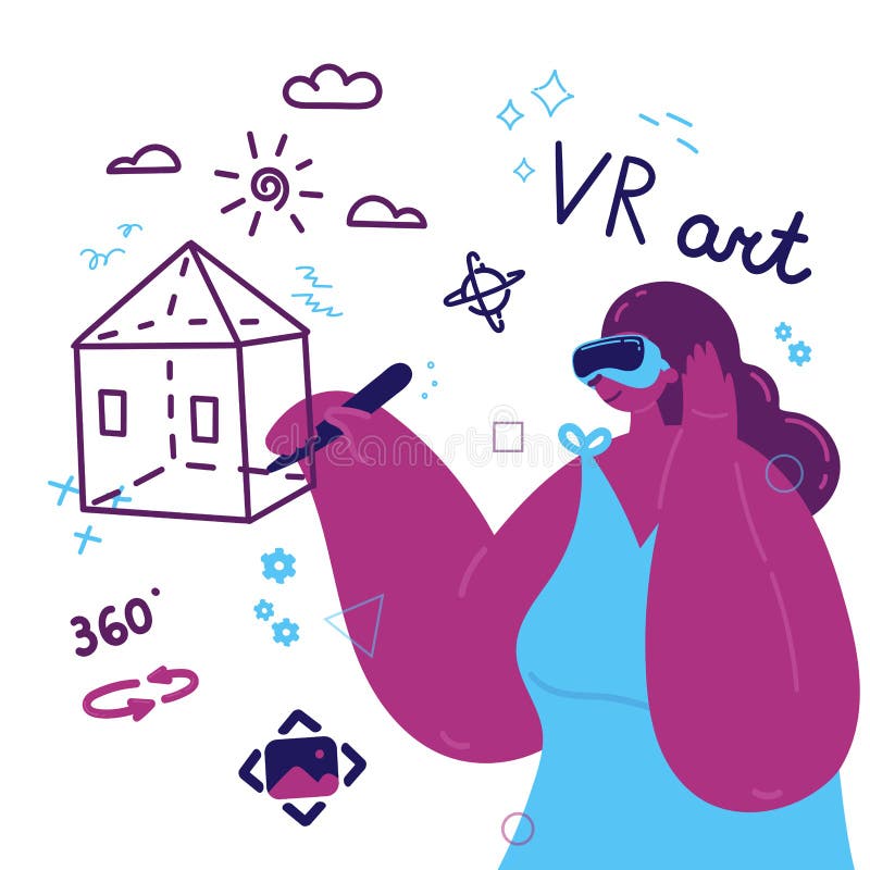 Mujer entusiasta que usa una realidad virtual libre illustration Mujer entusiasta que usa una realidad virtual libre illustration