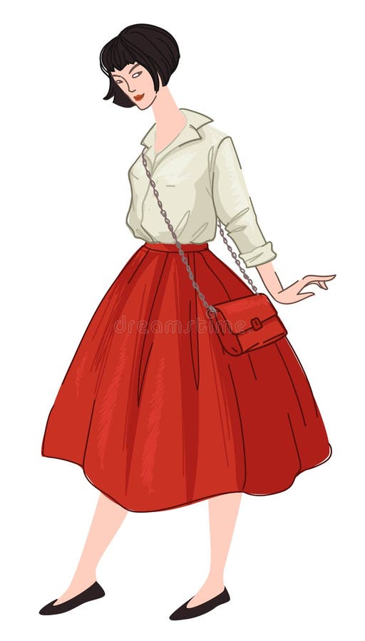 Mujer Estilo Vestimenta Francesa Falda Y Camisa Ilustración del - Ilustración de francia: 222392815