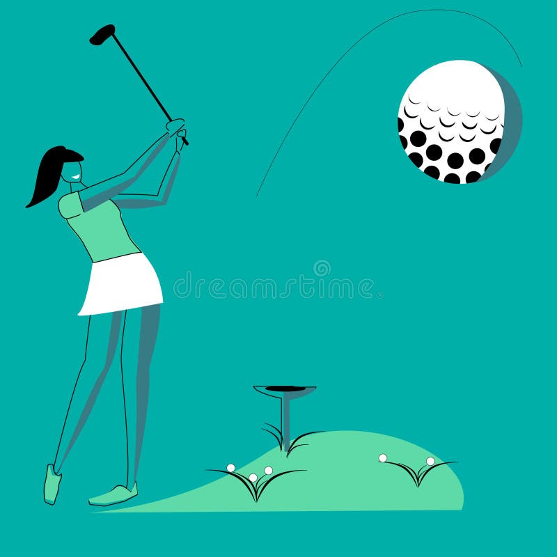 Mujer golfista de estilo plano Mujer golfista tratando de hacer una buena ilustración aislada de fondo azul ilustración del vector Mujer golfista de estilo plano Mujer golfista tratando de hacer una buena ilustración aislada de fondo azul ilustración del vector