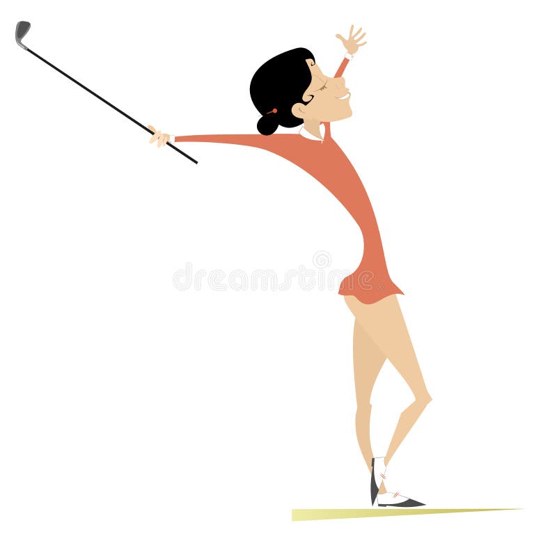 Mujer golfista en la ilustración del campo de golf stock de ilustración Mujer golfista en la ilustración del campo de golf stock de ilustración