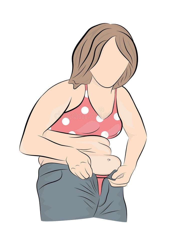 Fat woman trying to fasten her pants. weight loss concept. vector illustration . Fat woman trying to fasten her pants. weight loss concept. vector illustration .