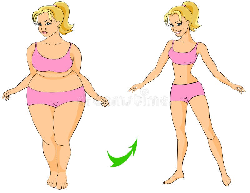 Illustration of Fat and thin woman (before and after fitness). Illustration of Fat and thin woman (before and after fitness).