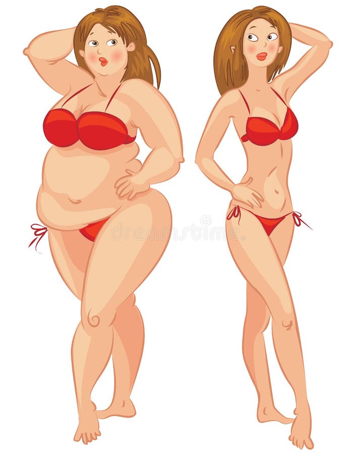 Fat and thin woman, vector illustration. Fat and thin woman, vector illustration