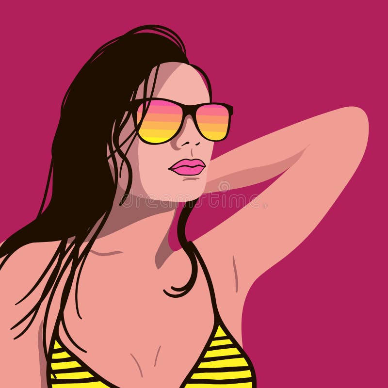 Mujer hermosa joven que asolea en un bañador y gafas de sol libre illustration Mujer hermosa joven que asolea en un bañador y gafas de sol libre illustration