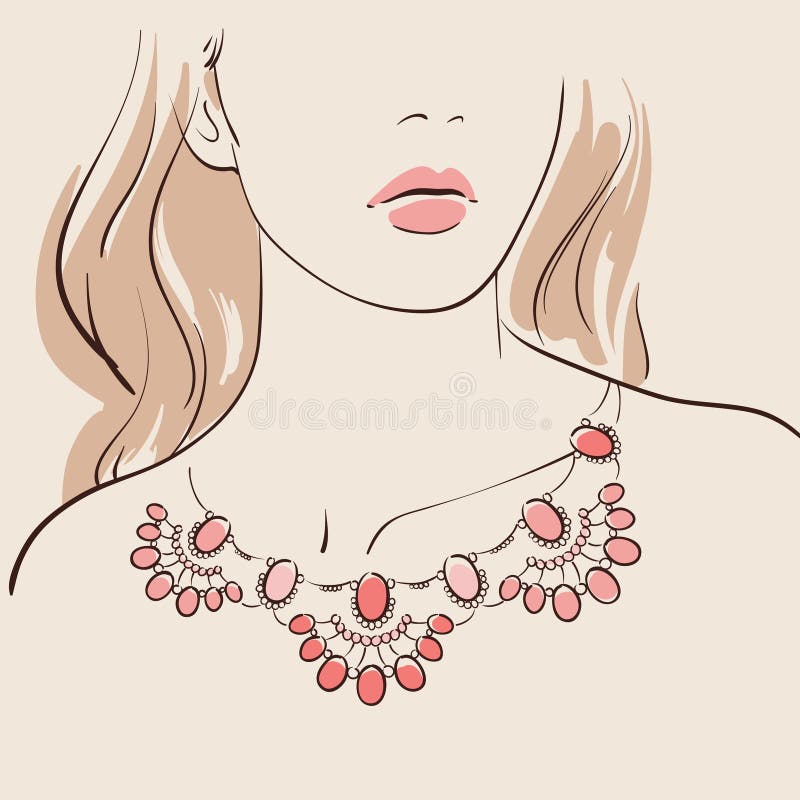 Mujer hermosa que lleva un collar stock de ilustración Mujer hermosa que lleva un collar stock de ilustración