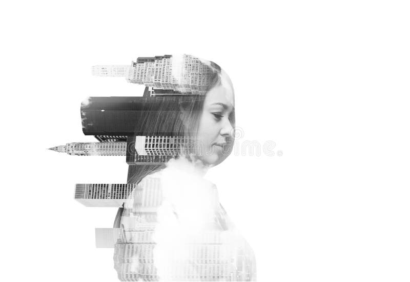 Mujer hermosa transparente abstracta con la opinión de Nueva York sobre el fondo blanco Imagen blanco y negro imagenes de archivo Mujer hermosa transparente abstracta con la opinión de Nueva York sobre el fondo blanco Imagen blanco y negro imagenes de archivo