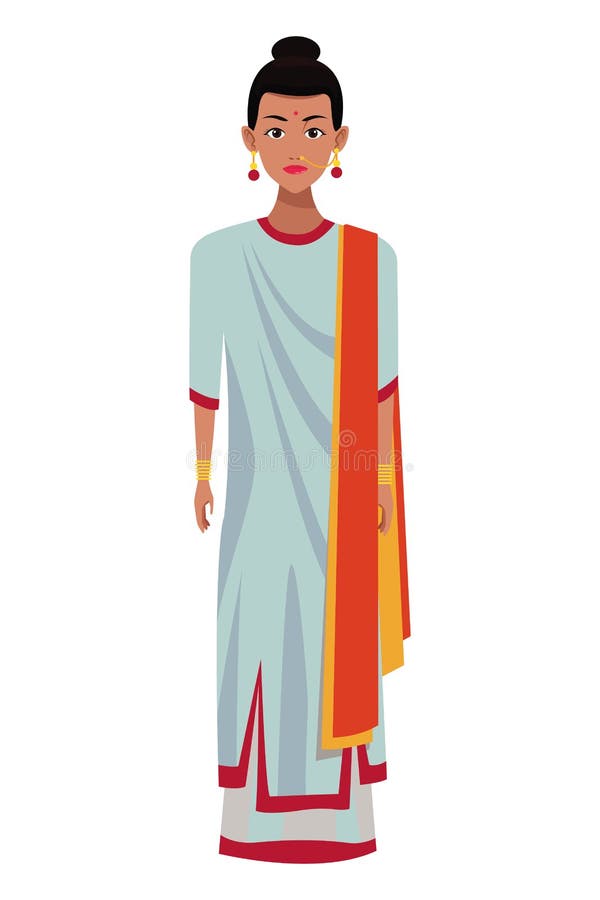Mujer India Que Lleva La Ropa Hindú Tradicional del Vector - Ilustración de indio: 150831671