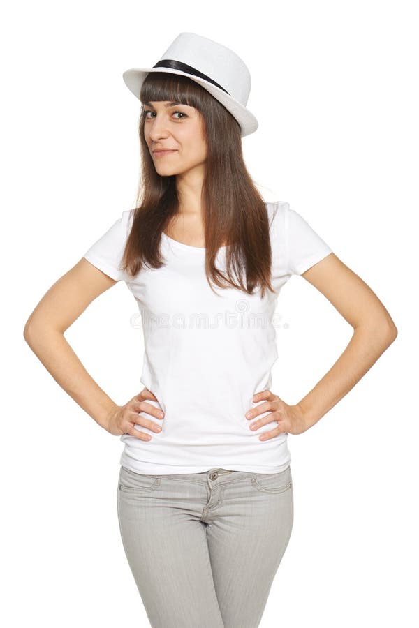 Mujer Joven Casual Elegante Que Presenta Con Sombrero de archivo - de despreocupado, fresco: 36726453