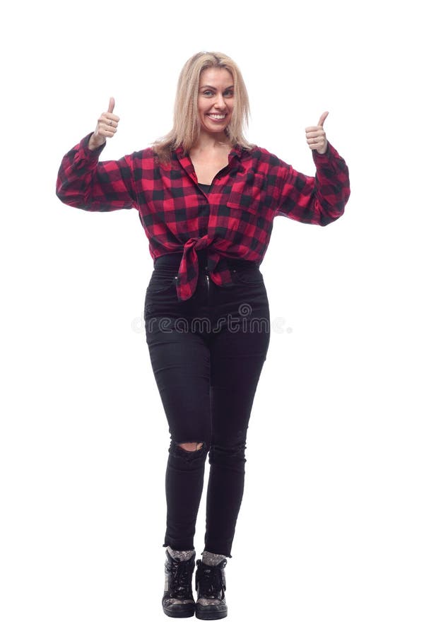 Mujer Joven Casual En Una Camisa a Cuadros Rojo Y Pantalones Ajustados.  Foto de archivo - Imagen de retrato, gente: 210754236