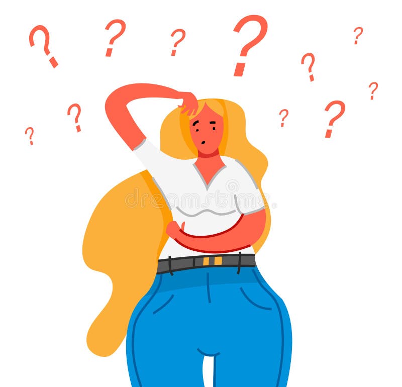Mujer joven de pensamiento La gente pensativa entiende el problema La señora pensativa del negocio encuentra la solución acertada stock de ilustración Mujer joven de pensamiento La gente pensativa entiende el problema La señora pensativa del negocio encuentra la solución acertada stock de ilustración