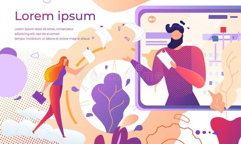 Mujer joven que da documentos para servir la pantalla de la tableta stock de ilustración Mujer joven que da documentos para servir la pantalla de la tableta stock de ilustración
