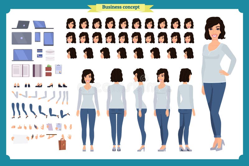 Mujer joven, ropa casual Sistema de la creación del carácter stock de ilustración Mujer joven, ropa casual Sistema de la creación del carácter stock de ilustración