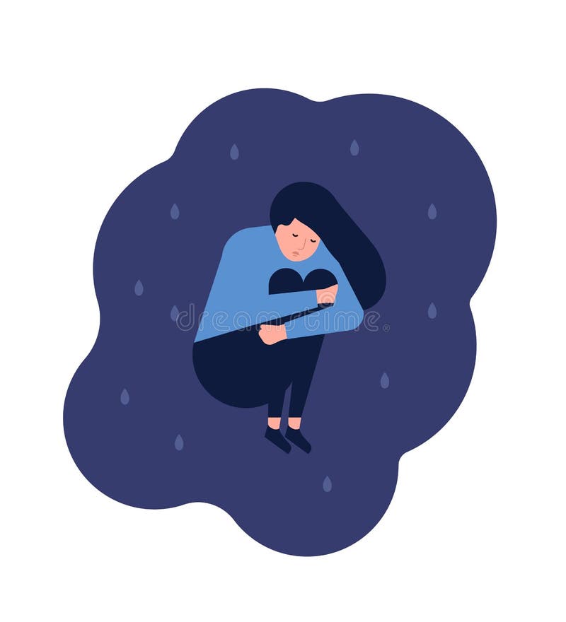 Mujer joven sola desgraciada que se sienta en piso Muchacha deprimida, infeliz o del trastorno Carácter femenino en problemas, de ilustración del vector Mujer joven sola desgraciada que se sienta en piso Muchacha deprimida, infeliz o del trastorno Carácter femenino en problemas, de ilustración del vector