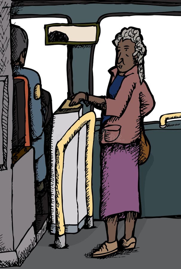 Mujer madura que paga precio de autobús libre illustration Mujer madura que paga precio de autobús libre illustration