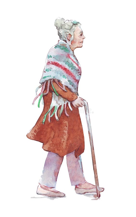 Mujer mayor que camina con un palillo stock de ilustración Mujer mayor que camina con un palillo stock de ilustración