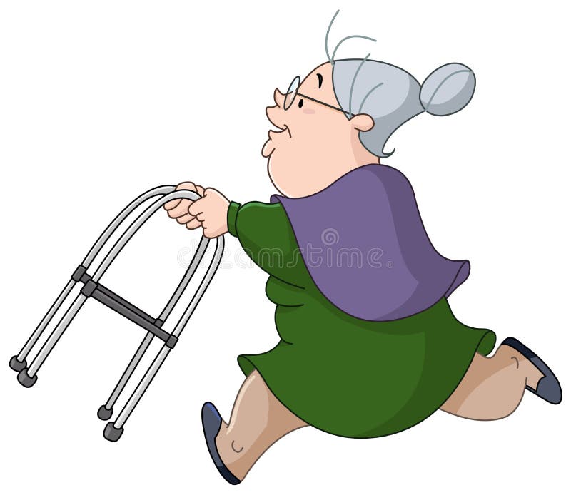 Mujer mayor que corre con el caminante