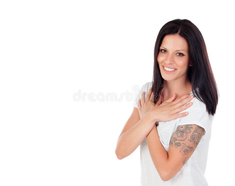 Mujer morena bonita en el amor que muestra un abrazo fotografía de archivo Mujer morena bonita en el amor que muestra un abrazo fotografía de archivo