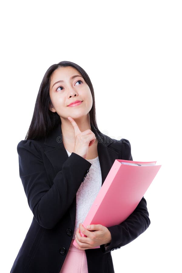 Mujer pensativa hermosa que mira para arriba con el finger la cara imagenes de archivo Mujer pensativa hermosa que mira para arriba con el finger la cara imagenes de archivo