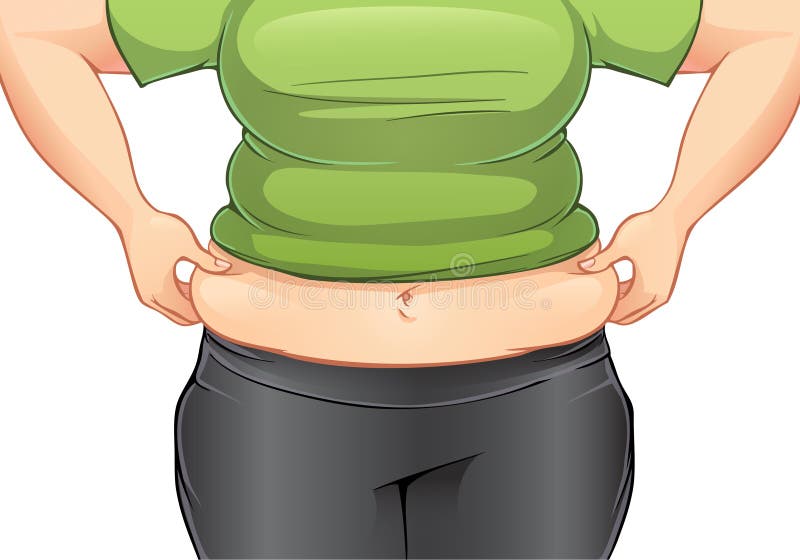 Color illustration of woman grabbing her fat on the stomach. Color illustration of woman grabbing her fat on the stomach.