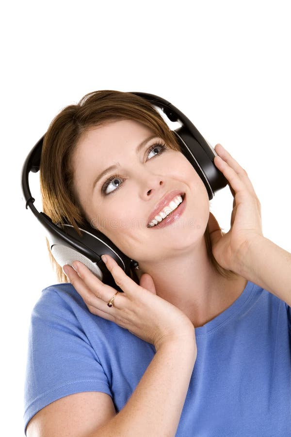 Mujer Que Escucha La Música Imagen de archivo Imagen de auriculares