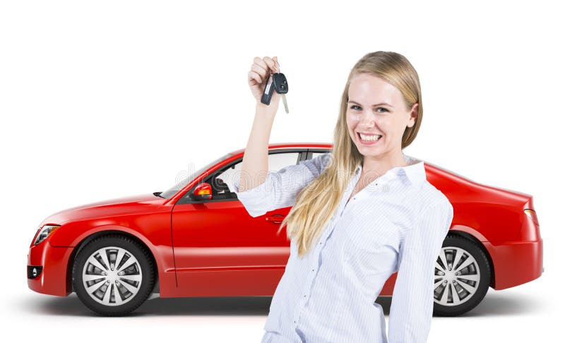 Mujer que lleva a cabo llaves a un nuevo coche imágenes de archivo libres de regalías Mujer que lleva a cabo llaves a un nuevo coche imágenes de archivo libres de regalías