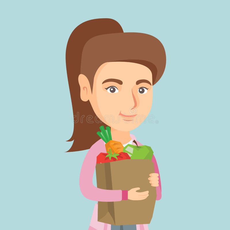 Mujer que sostiene el panier con la comida sana stock de ilustración Mujer que sostiene el panier con la comida sana stock de ilustración