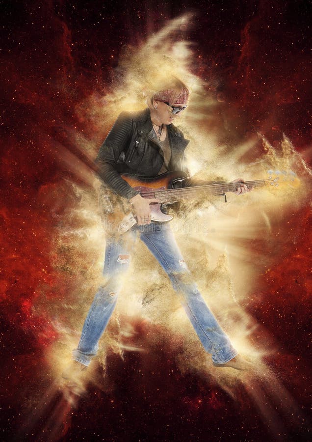 Mujer que toca la guitarra eléctrica en rojo foto de archivo libre de regalías Mujer que toca la guitarra eléctrica en rojo foto de archivo libre de regalías