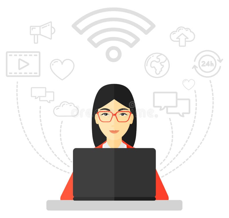 Mujer que trabaja en la computadora portátil libre illustration Mujer que trabaja en la computadora portátil libre illustration