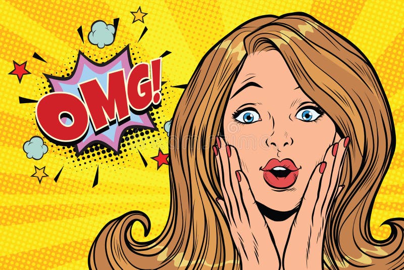 Mujer rubia atractiva del arte pop del kitsch de OMG ilustración del vector Mujer rubia atractiva del arte pop del kitsch de OMG ilustración del vector