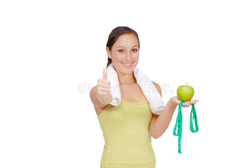 Mujer rubia sonriente que muestra salud imagen de archivo Mujer rubia sonriente que muestra salud imagen de archivo