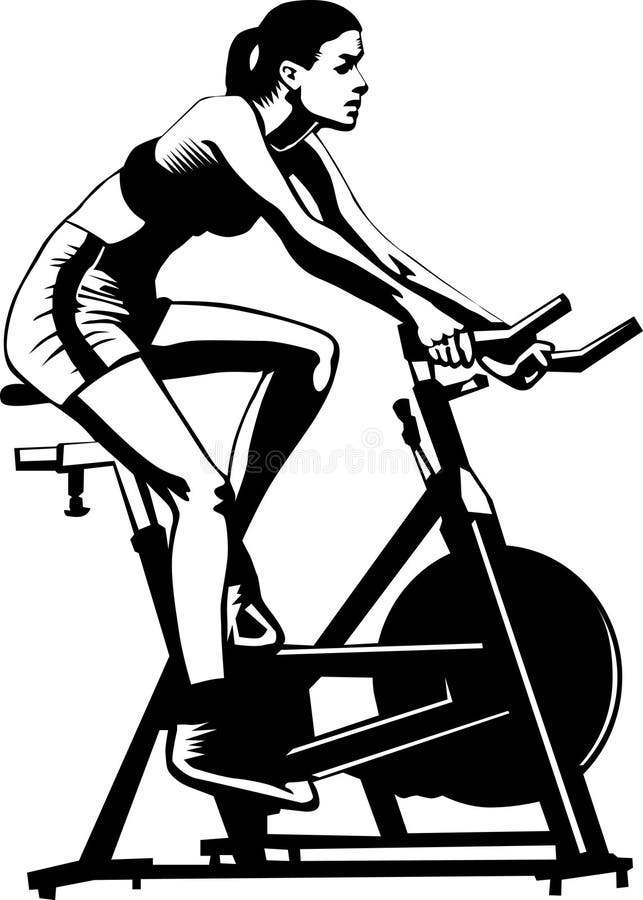 Drawing of a healthy woman excercising on a stationary bike. Drawing of a healthy woman excercising on a stationary bike