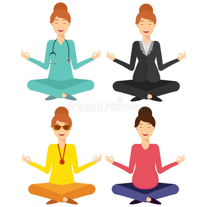 Mujer sonriente de la yoga, sistema stock de ilustración Mujer sonriente de la yoga, sistema stock de ilustración