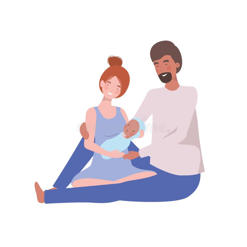 Mujer y hombre con el bebé recién nacido stock de ilustración Mujer y hombre con el bebé recién nacido stock de ilustración