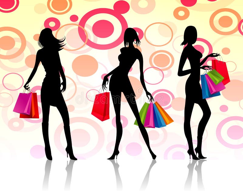 Mujeres de las compras stock de ilustración Mujeres de las compras stock de ilustración