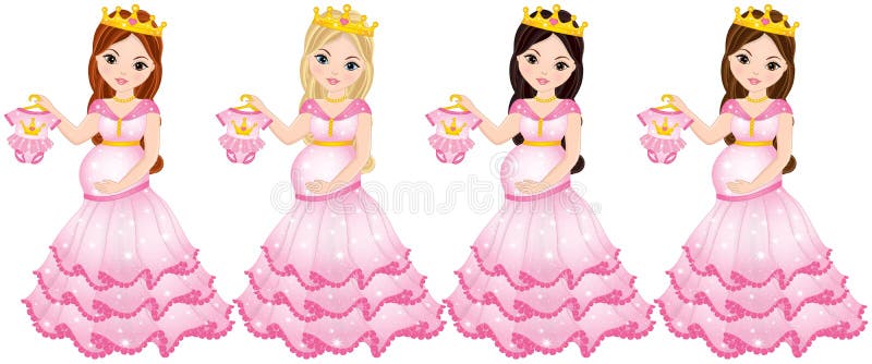 Mujeres embarazadas hermosas del vector vestidas como princesas stock de ilustración Mujeres embarazadas hermosas del vector vestidas como princesas stock de ilustración