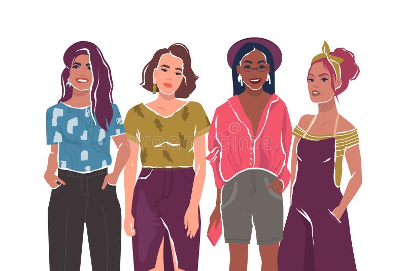 Mujeres Jóvenes Y Elegantes. Un Grupo De Mujeres Amigas Activistas De Feminismo. Personajes De Caricatura Aislados En Blanco Ilustración del Vector - Ilustración de standing, persona: 229930640 Mujeres Jóvenes Y Elegantes. Un Grupo De Mujeres Amigas Activistas De Feminismo. Personajes De Caricatura Aislados En Blanco Ilustración del Vector - Ilustración de standing, persona: 229930640