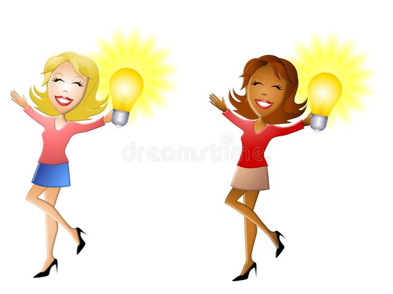 Mujeres que sostienen las bombillas stock de ilustración Mujeres que sostienen las bombillas stock de ilustración