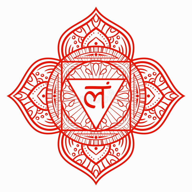 Muladhara, rotchakra-symbol Färgstark mandala Vektorillustration