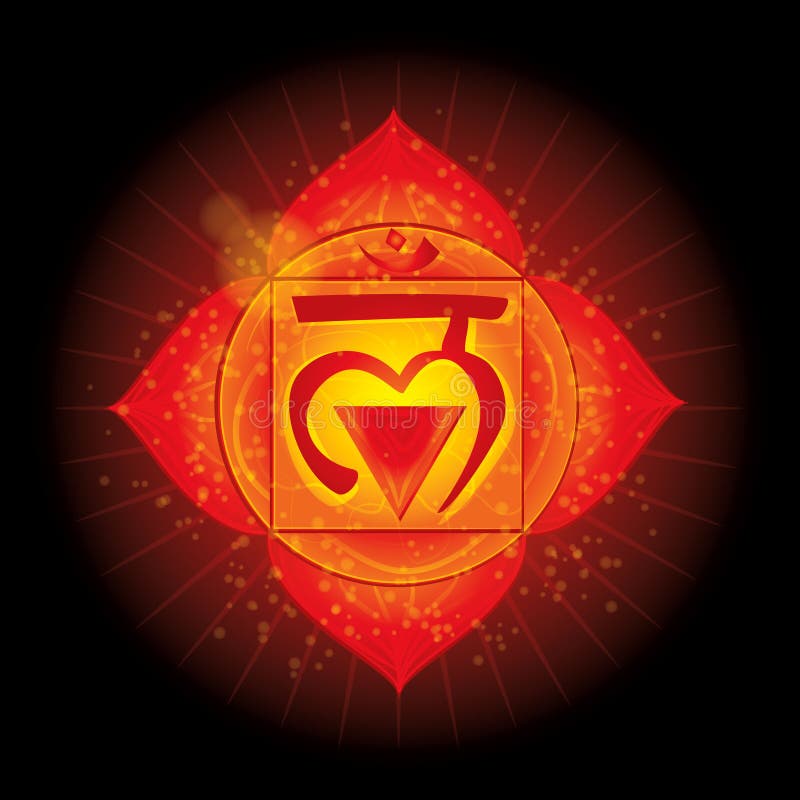 Muladhara Накаляя значок chakra Концепция chakras используемых в Индуизме, буддизме и Ayurveda Для дизайна, иллюстрация штока Muladhara Накаляя значок chakra Концепция chakras используемых в Индуизме, буддизме и Ayurveda Для дизайна, иллюстрация штока