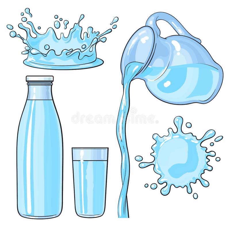 Mularea și turnarea buteliei de sticlă cu apă din sticlă izolată cu vectori izolați stock illustration