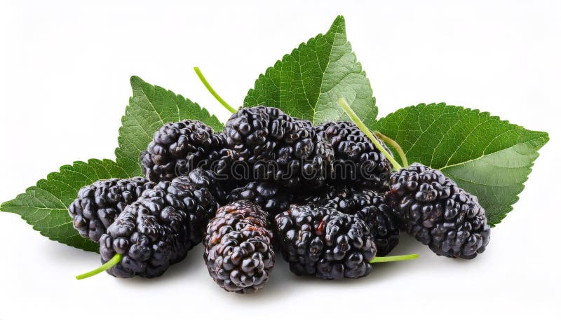 Mulberry nero fresco con foglie verdi visualizzate fotografia stock libera da diritti