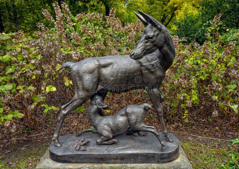Pictured is a cast iron sculpture titled `Mule Deer` by A. Durenne in Turtle Creek Park in Dallas, Texas.  It was donated to the city of Dallas by John and Ruth Stemmons and Trammel and Margaret Crow in 1977.  The figure was restored by Trammel Crow Partners in 1990 through the Dallas Adopt-A-Monument program. Antoine Durenne was born in 1822 and died in 1895.  Durenne was a French cast iron and bronze manufacturer. Pictured is a cast iron sculpture titled `Mule Deer` by A. Durenne in Turtle Creek Park in Dallas, Texas.  It was donated to the city of Dallas by John and Ruth Stemmons and Trammel and Margaret Crow in 1977.  The figure was restored by Trammel Crow Partners in 1990 through the Dallas Adopt-A-Monument program. Antoine Durenne was born in 1822 and died in 1895.  Durenne was a French cast iron and bronze manufacturer.